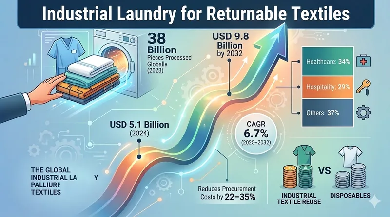 Industrial Laundry for Returnable Textiles Market to Surpass USD 9.8 Billion by 2032, Growing at 6.7% CAGR